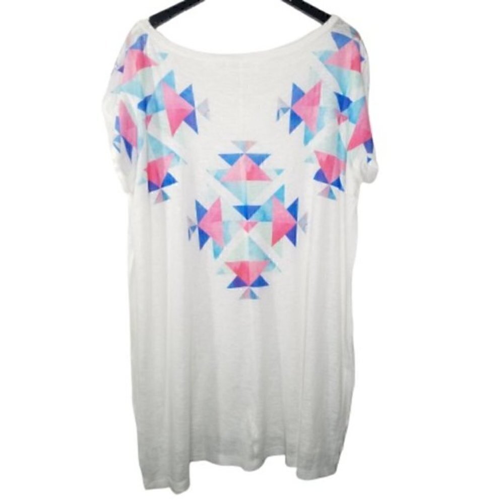 Enti Glamour White Geometric Tunic Dress Cover Up
